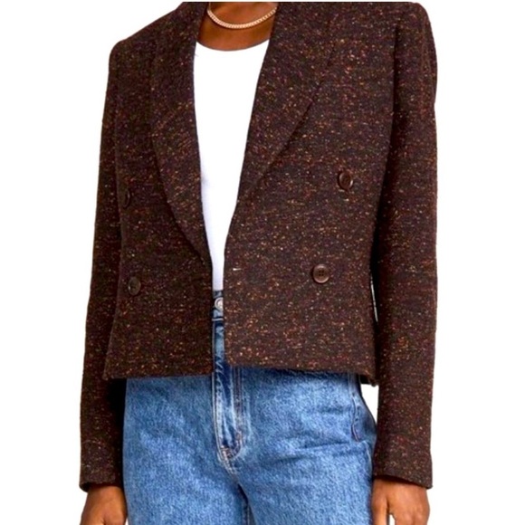 Anine Bing Crop Double Breasted Blazer Brown Size Small - Picture 3 of 11